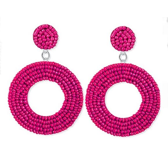 Boho Beaded Circle Drop Earrings - Picture 1 of 1